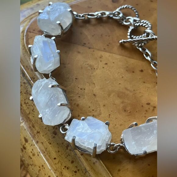 Natural Rainbow Moonstone Sterling Silver Toggle Bracelet - Picture 2 of 7